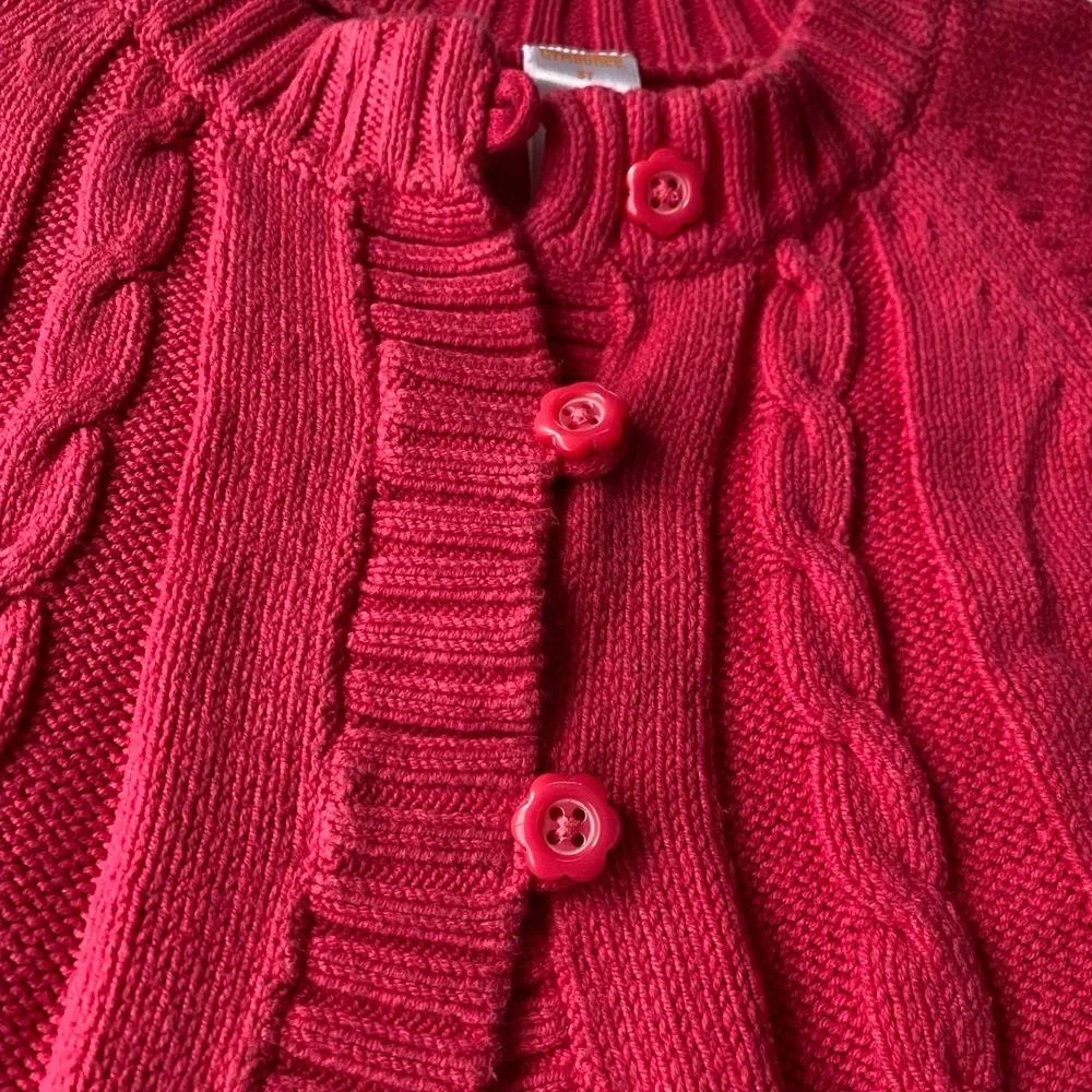 Gymboree Kids Cardigan Pink Cable Knit Short Sleeve Flower‎ Button Front 3T Cozy